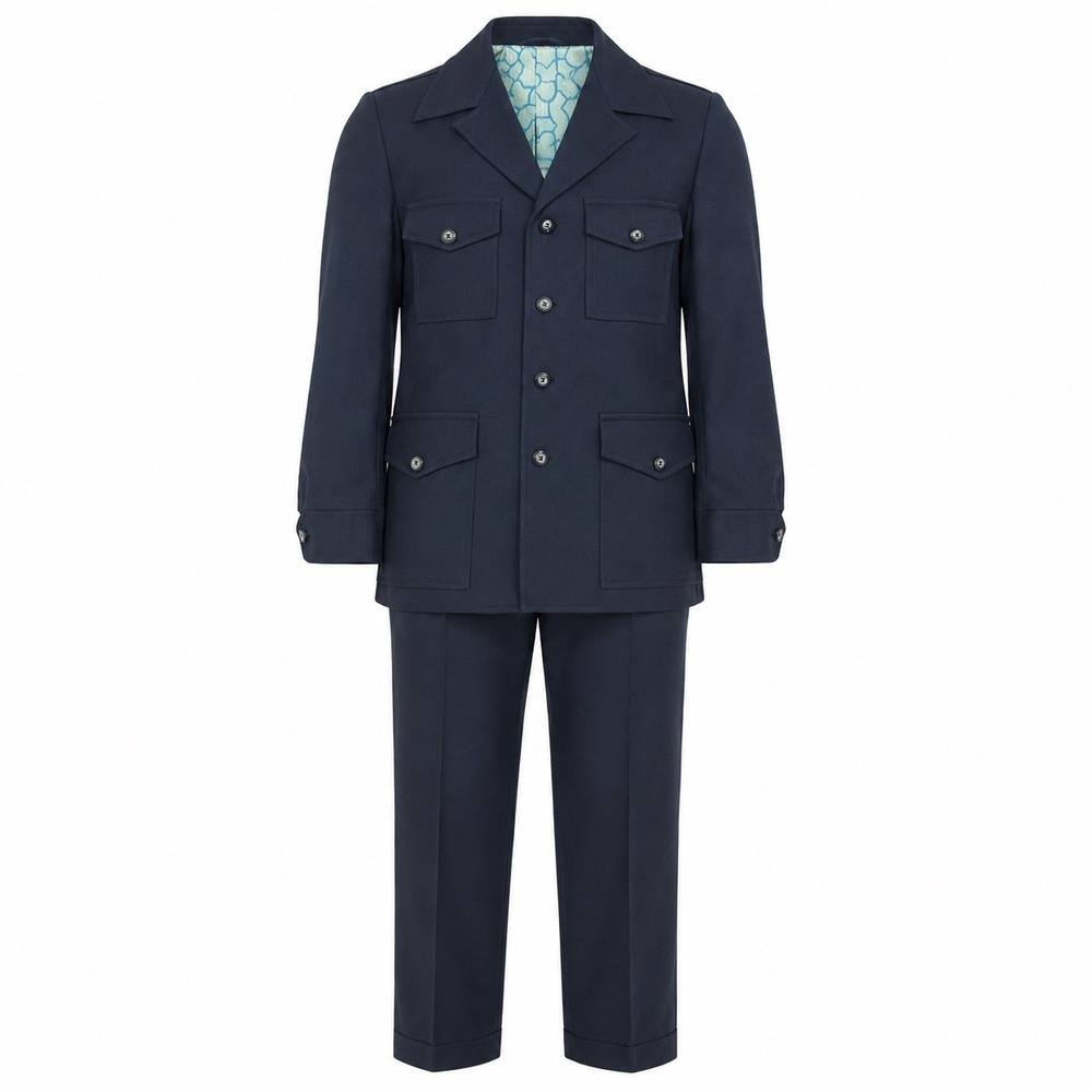 JCPenney Safari Suit Men 42R Navy Blue Vintage Knit Field Jacket Trousers Set